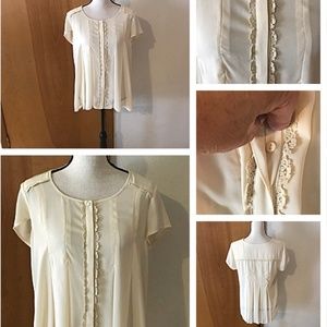 Pale Yellow Cap Sleeve Pleats Button Front Blouse